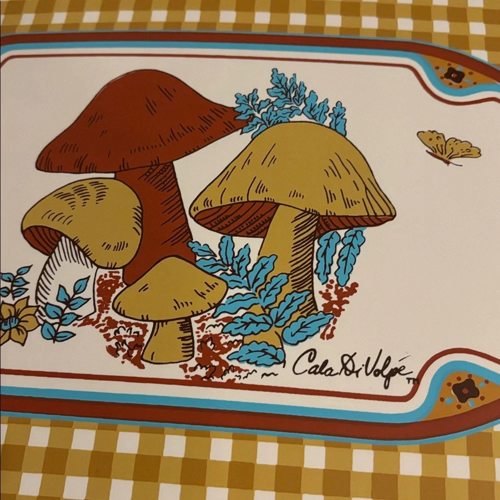 Great Condition Vintage Cala Di Volpe Vinyl Oval Foam Placemats Mushroom Set /6