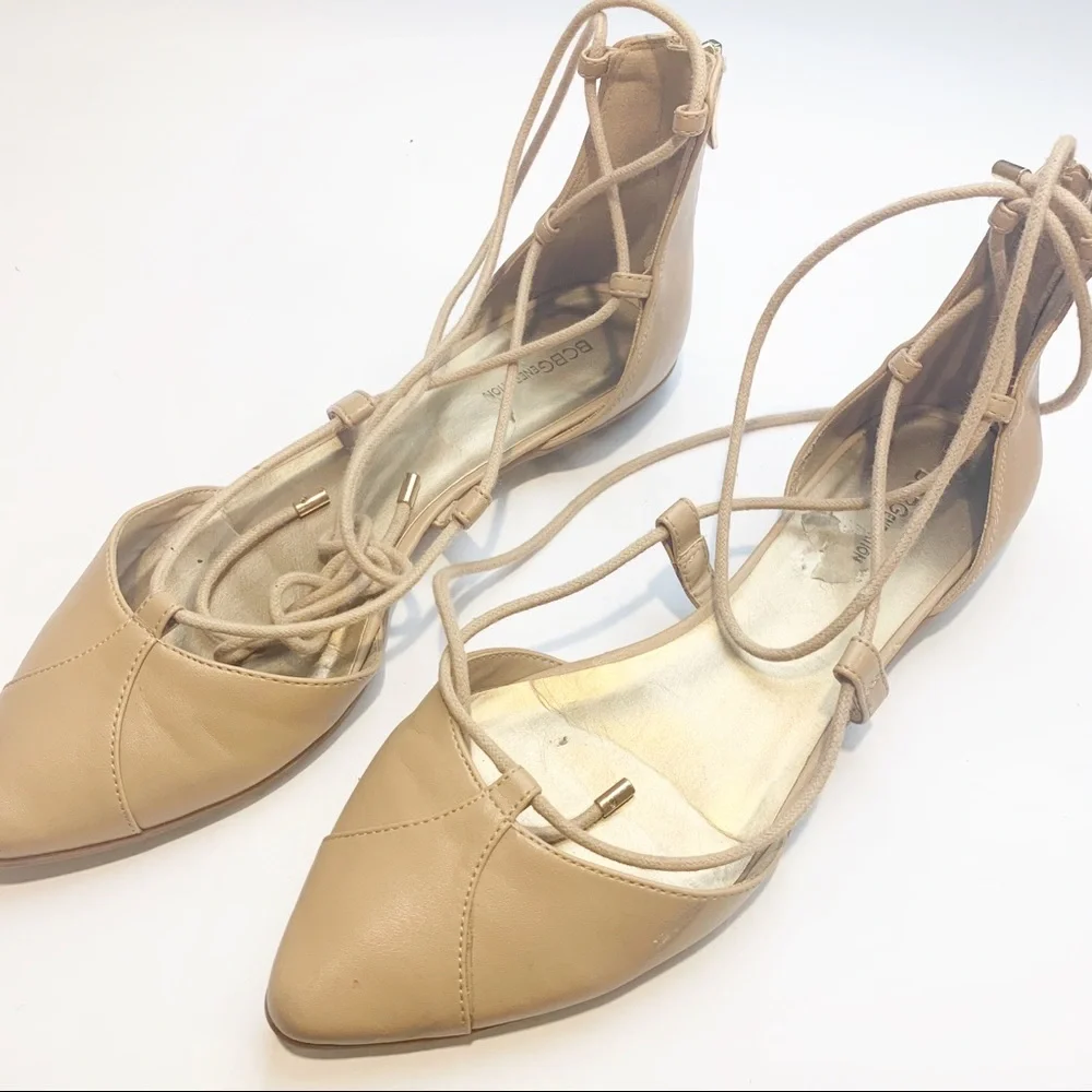 BCBGeneration Size 8.5‎ Tan Zoora Point Top Lace Up Ballet Flat