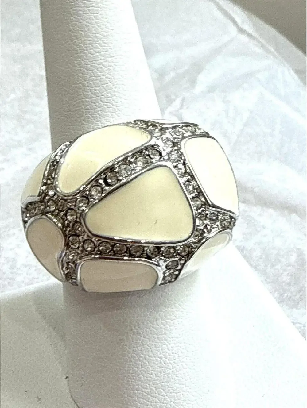 White and Silver Rhinestone Dome Ring 7.75 Size