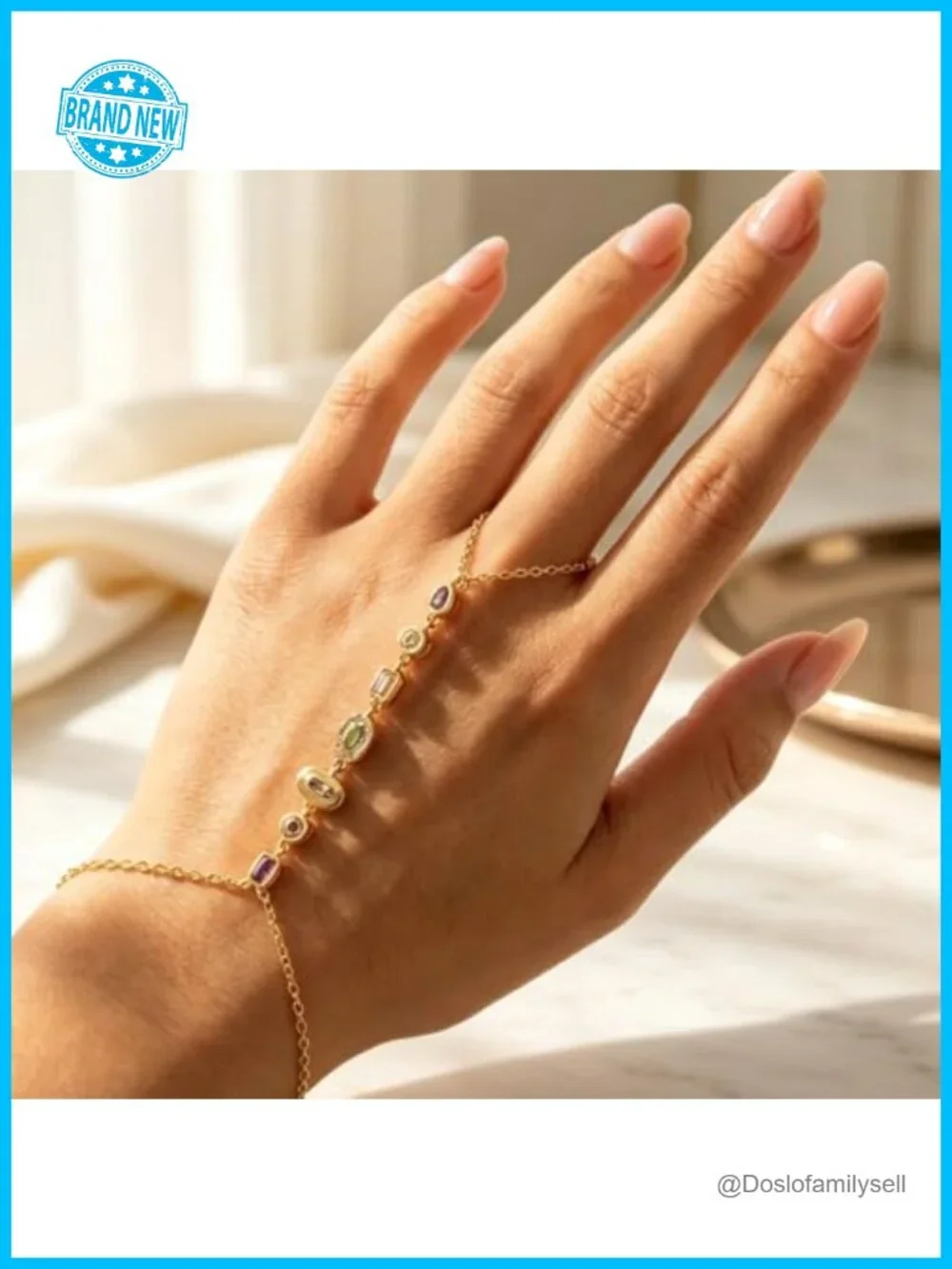 Hand Chain Bracelet for Women with Finger Ring, CZ Layered Link Bracelet