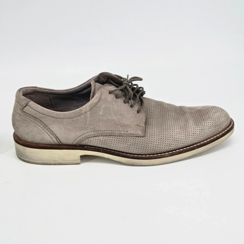 Ecco Melbourne Perforated Grey Nubuck Leather Derby Dress Shoes Men 45 US 11 GUC