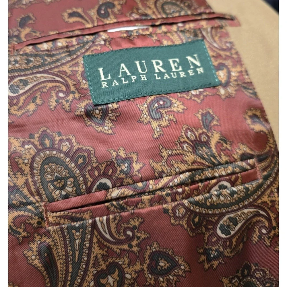 Lauren Ralph Lauren Mens‎ Faux Suede Blazer Jacket Size 42R Beige Tan