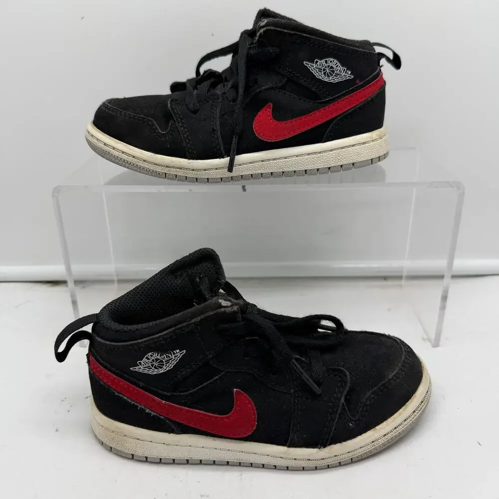 Nike Air Jordan 1 Mid Shoes Kids Toddler 9C Red Blue Swoosh 640735-065