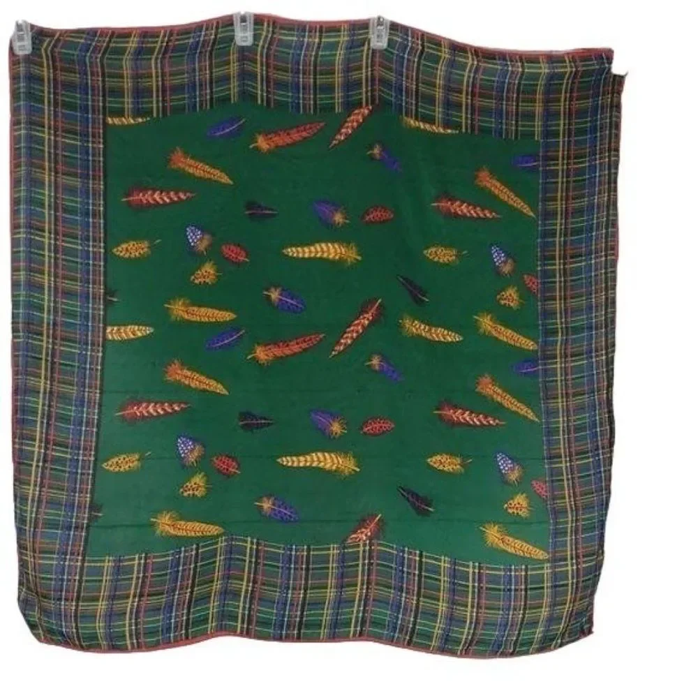 Indian Feathers Hunter Green  Plaid Scarf 31