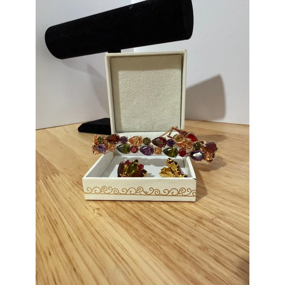 Nina Box Multicolor Gemstone Bracelet‎ & Clip-On Earrings Set