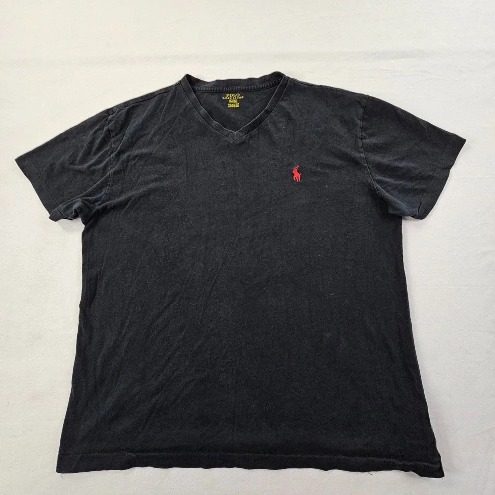 Polo Ralph Lauren Black Short Sleeve Cotton V-Neck T-Shirt Men's M