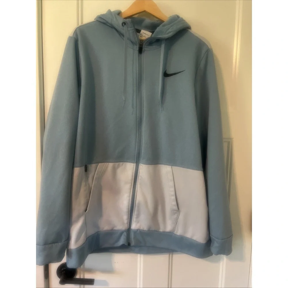 Nike Hoodie Mens XL‎ Baby Blue Therma-FIT Full Zip Fleece Jacket Sweatshirt