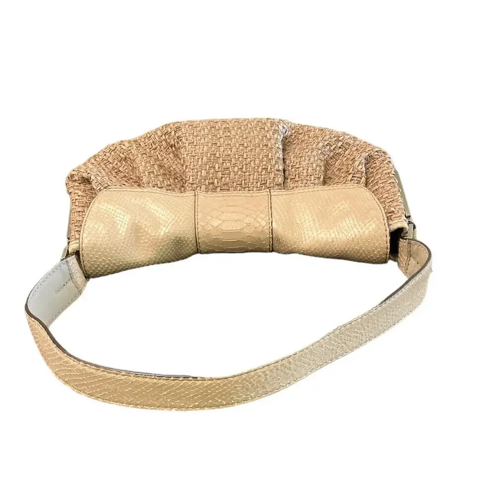 Calvin Klein Snakeskin Print Woven Hobo Bag Beige and Tan
