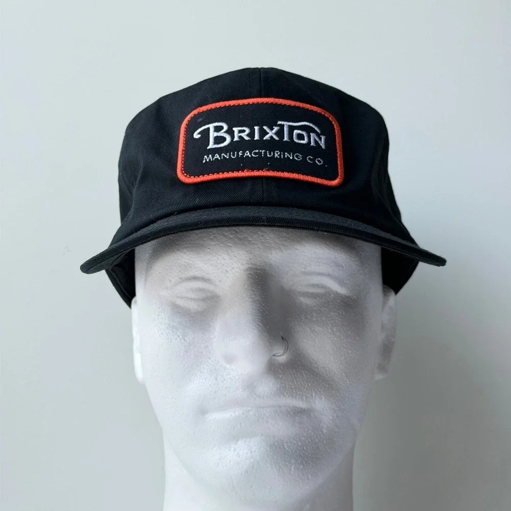 Brixton Manufacturing Co Trucker Snapback Hat Black Patch Logo Cap Retro Skater