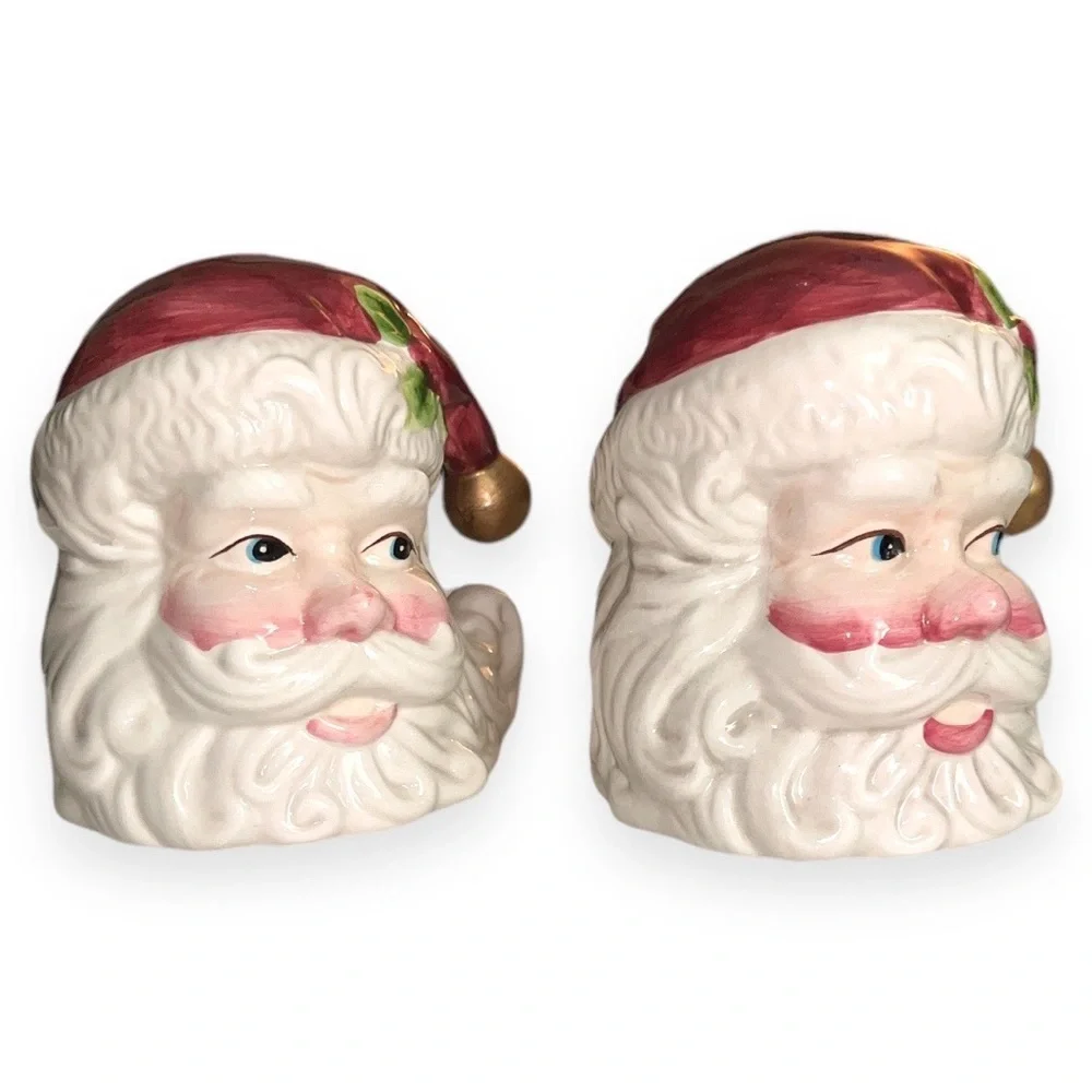 Vintage Big Ceramic Santa Claus Head Salt & Pepper Shakers Hand‎ Painted 4” H