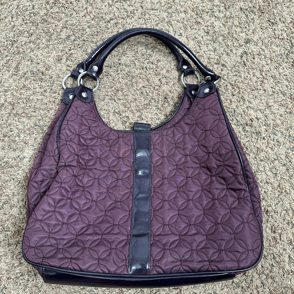Vera Bradley Plum Purple Quilted Microfiber Hobo Bag Patent Trim Shoulder Purse