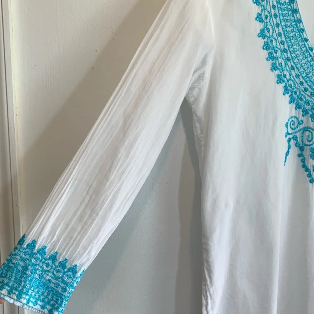 SOL India Gauze Turquoise Embroidery Coverup Tunic Large