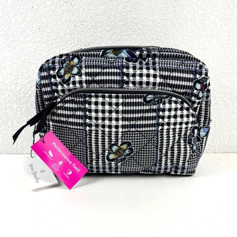 New Vera‎ Bradley Performance Twill Cosmetic Bag Seaworthy Plaid Floral Quilted