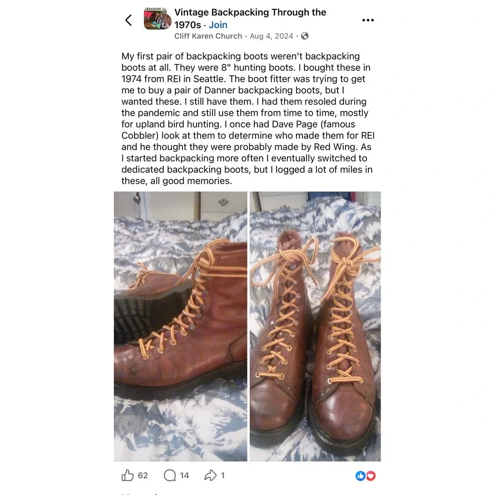 Vintage 1970s‎ REI Red Wing Hunting Boots Brown Lace Up Lug Sole F07188 Size 12