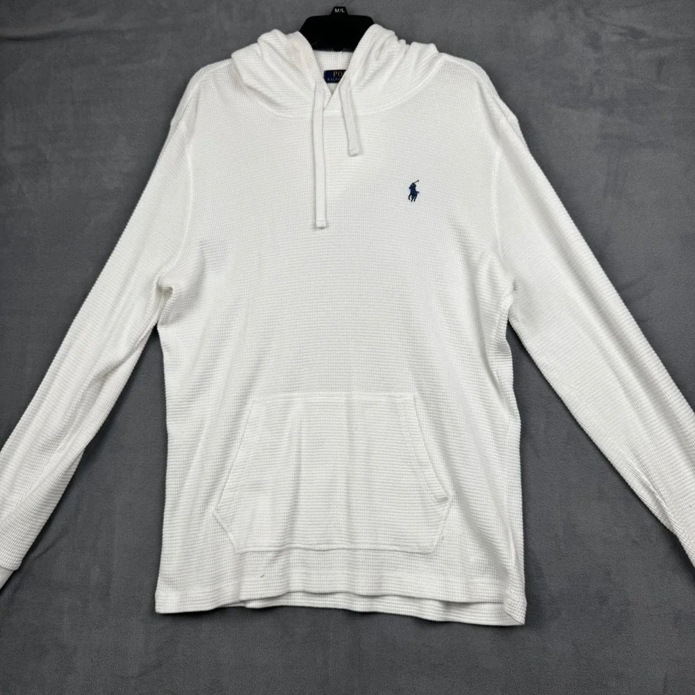 Polo Ralph Lauren Mens White Waffle Knit Thermal‎ Hoodie Large Pony Logo