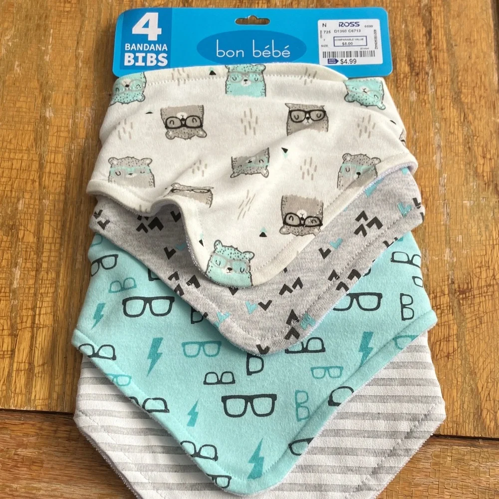 Bon Bebe Bandana Bibs Set - Cream, Gray, Blue