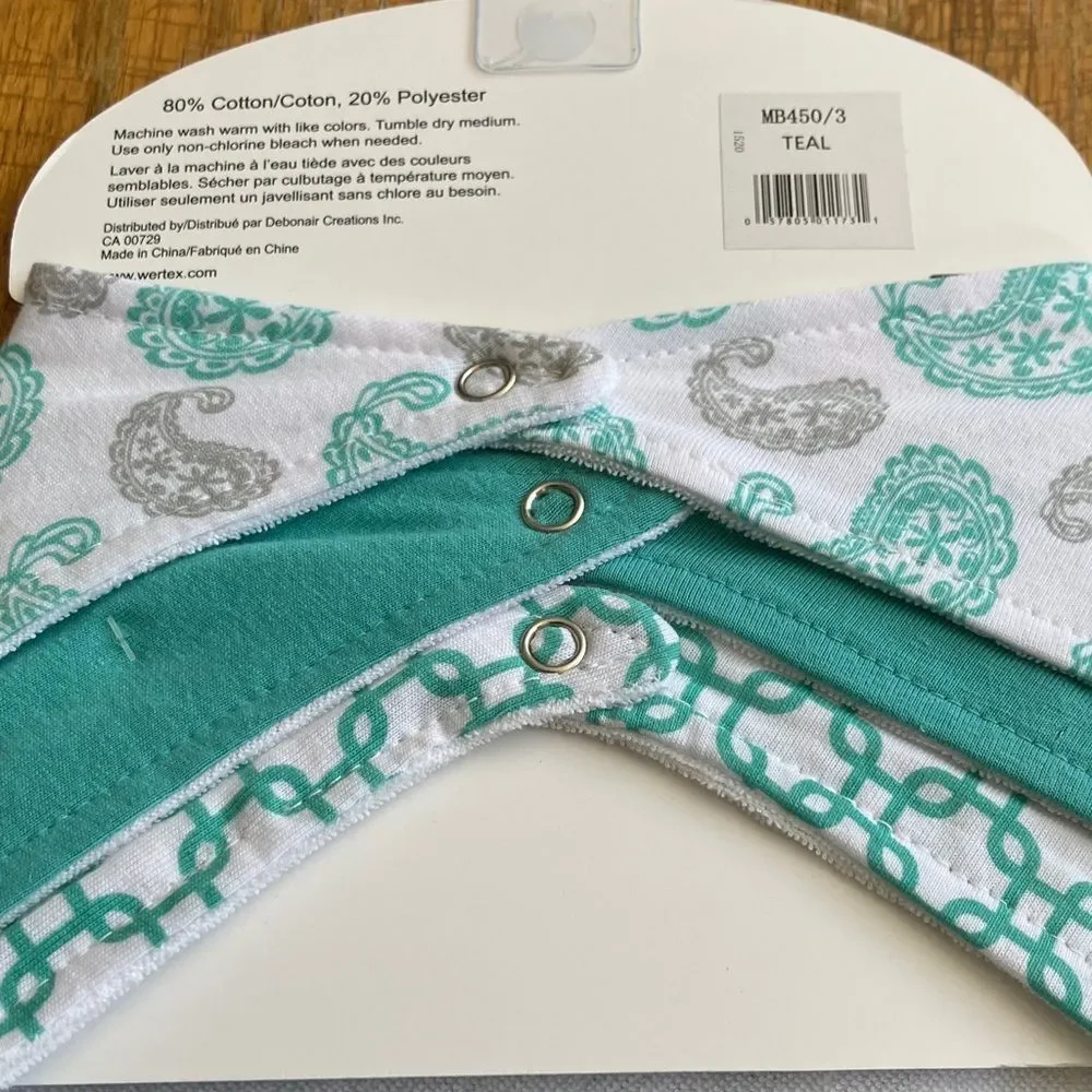 MY BABY BOUTIQUE Paisley Bandana Bibs - Teal and Gray