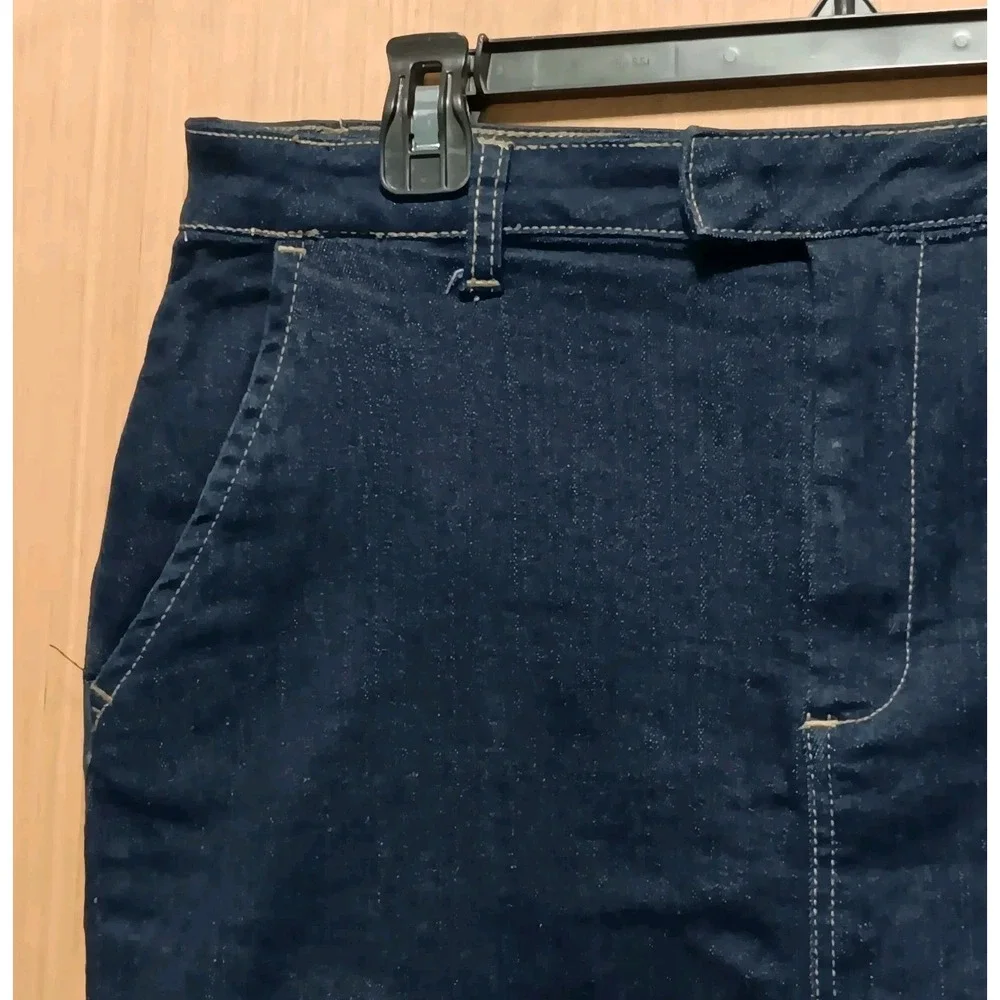 Rafaella Sz 10 Ladies Denim Skirt Midi Knee Length Button Back Pockets Rear Slit
