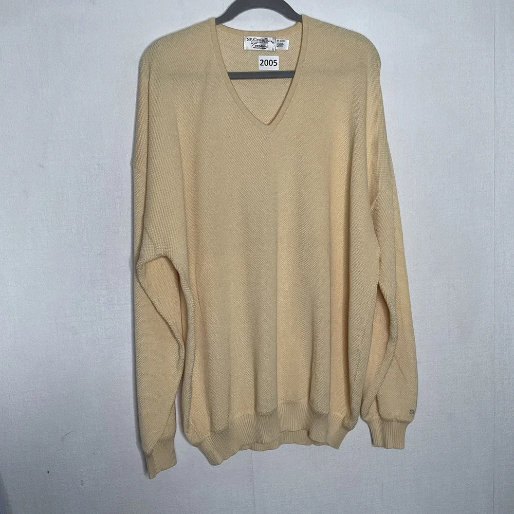 St. Croix  Foursome Sweater Men's Size 2XL ‎ Long Pastel Yellow V-Neck Pullover