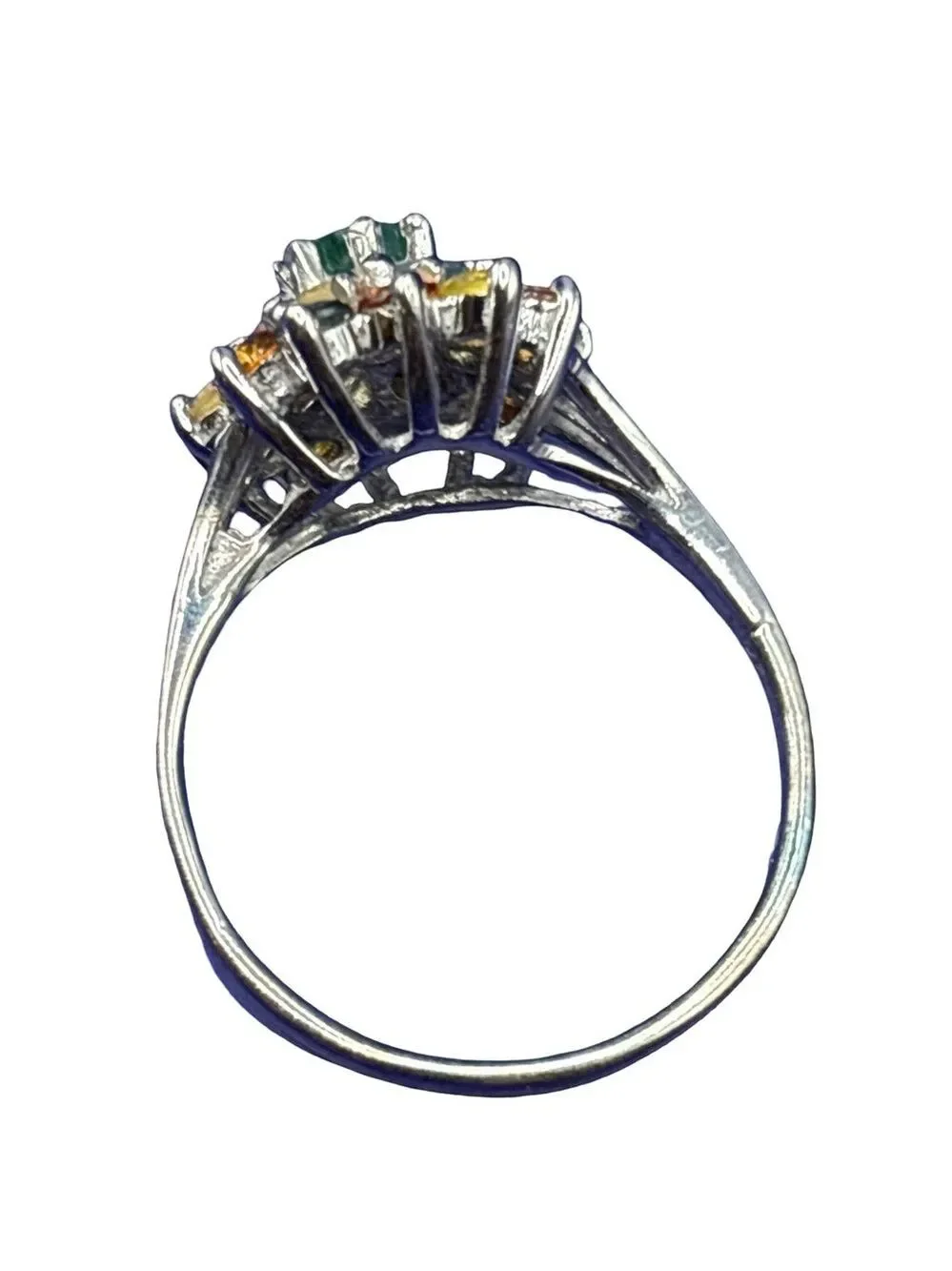 Multicolor Gemstone Cluster Ring Sapphire & Tourmaline 925 sterling silver 7