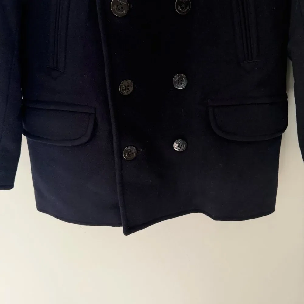 J Crew NWT Dock Peacoat Pea Coat Wool Navy Jacket Size Medium Classic Nautical
