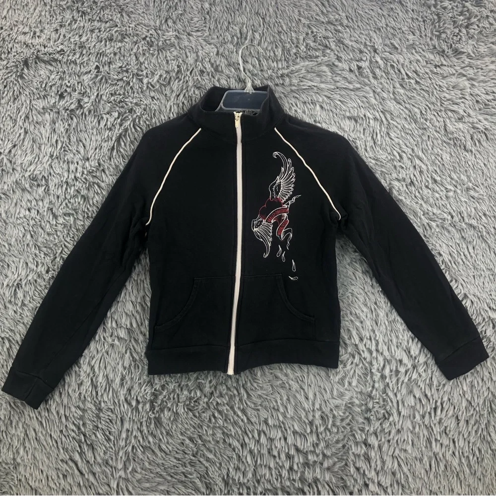 Harley Davidson Jacket Womens Small Black Lightweight Black Logo Pockets