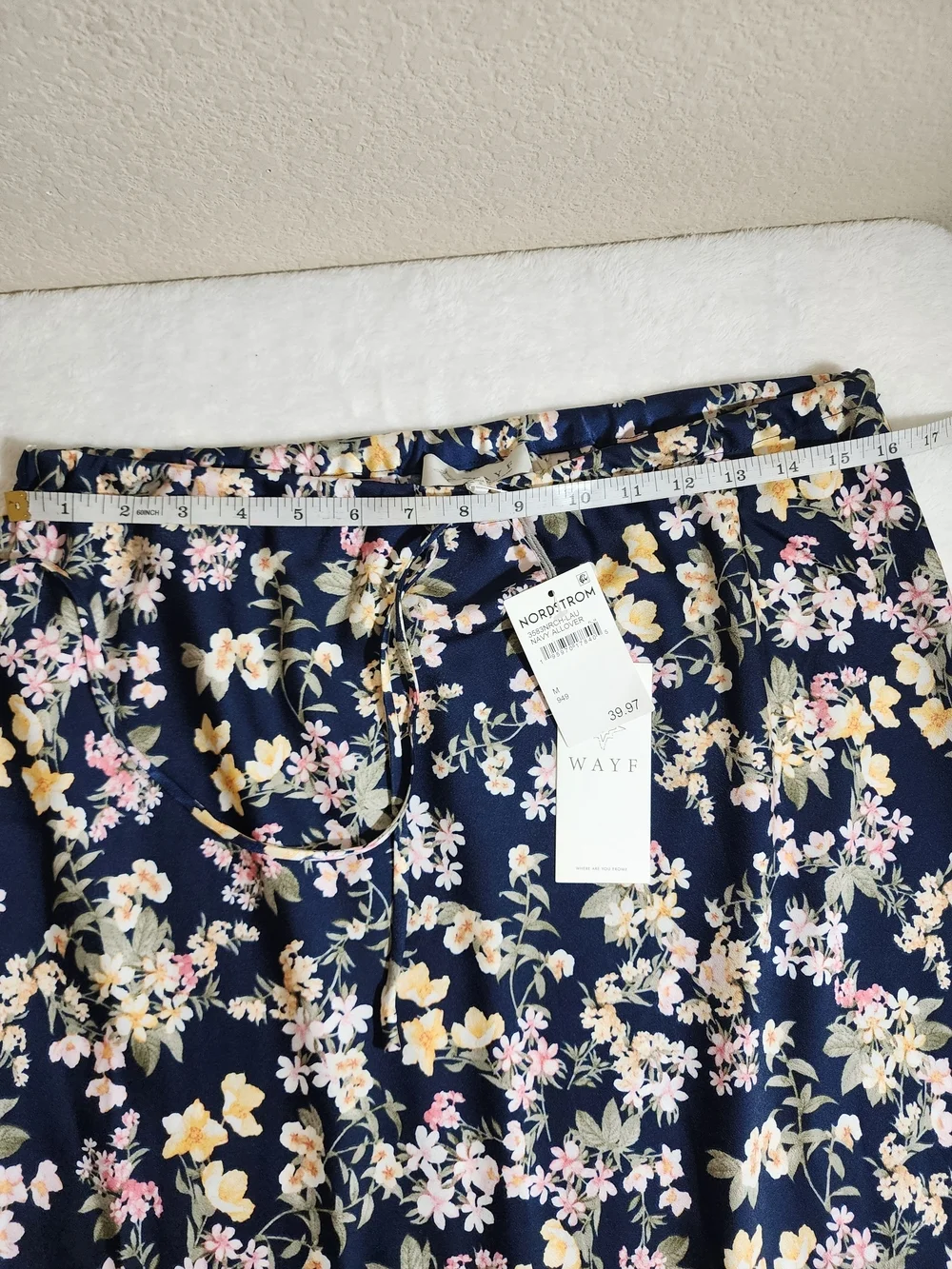 NWT WAYF Floral Print Maxi Skirt Navy Allover Tie Waist Flowy Size M