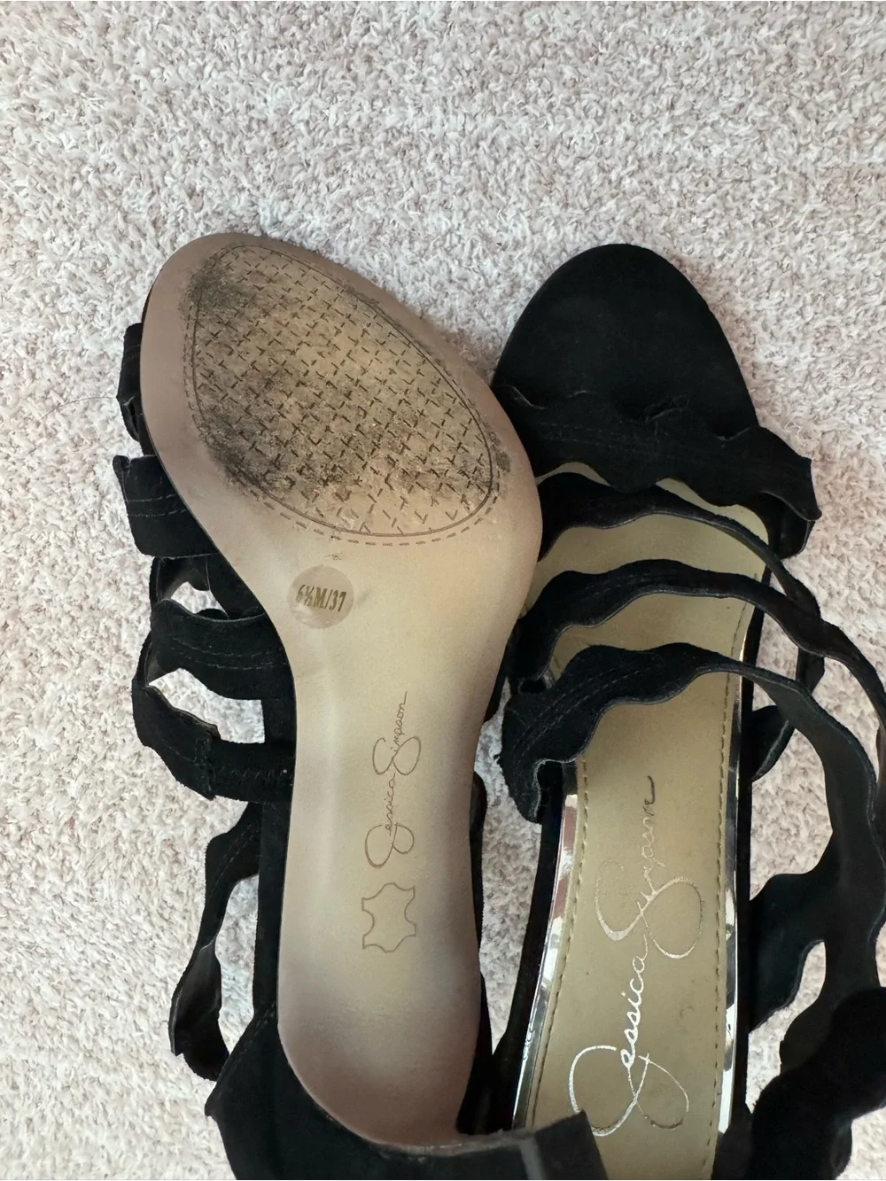 Jessica Simpson Black Wavy Strap Suede Heels