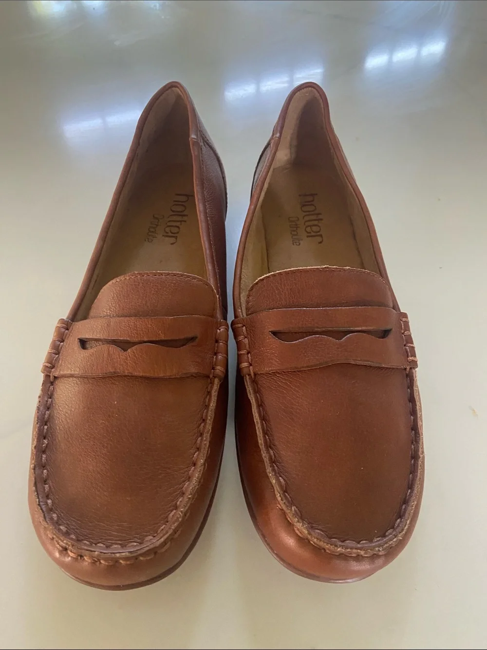 Hotter Tan Leather Penny Loafers for Women