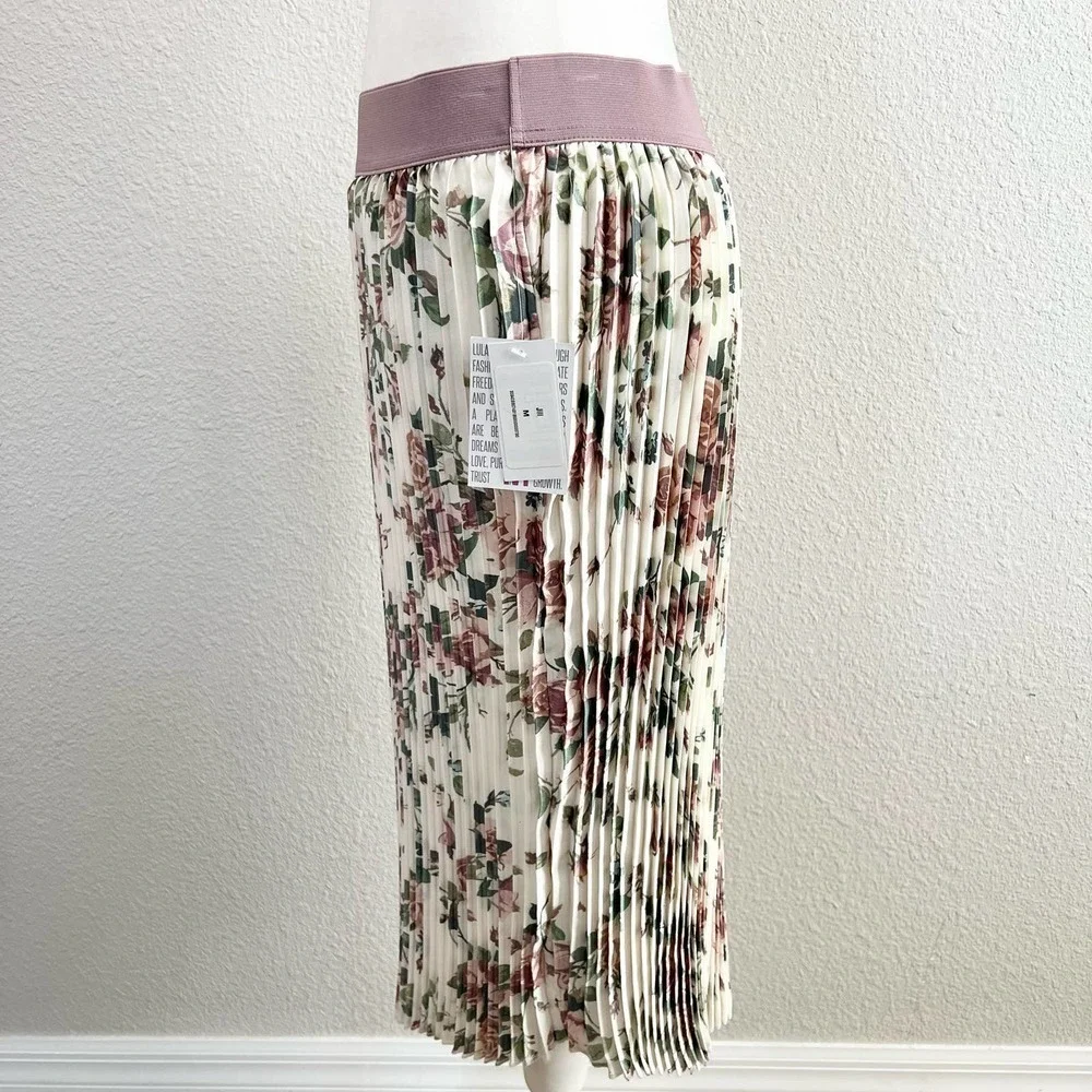 NWT LuLaroe Jill Accordion Cream Floral Stretchy Pull On Pencil Midi Skirt M