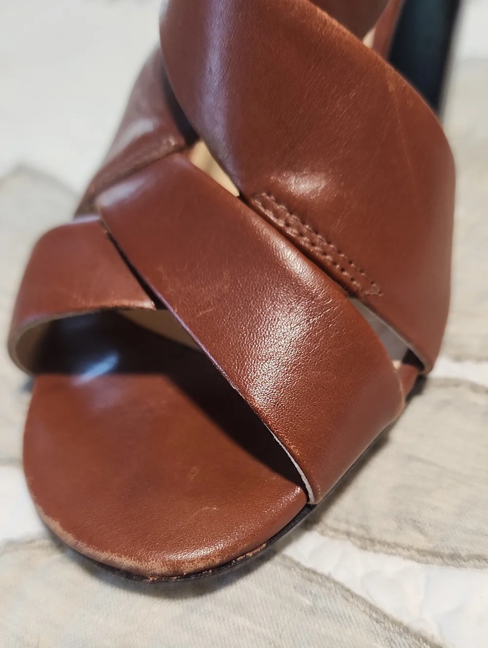 Talbots Brown Cross-Strap High Block Heel Sandals