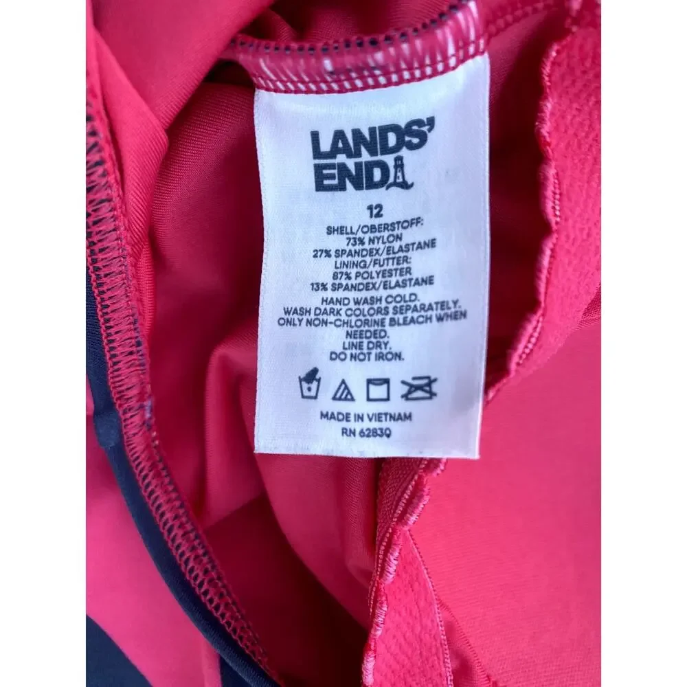 lands end Chevron One Piece Pink/Navy Swimsuit - Size 12