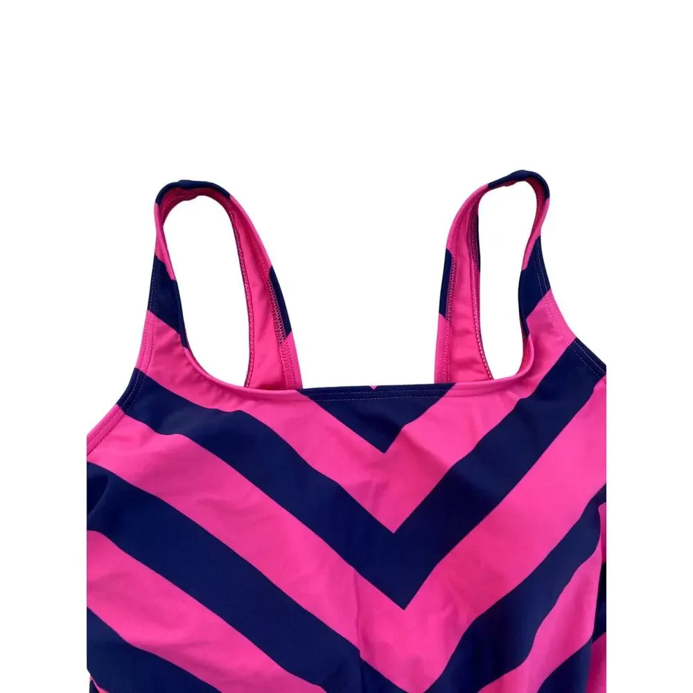 lands end Chevron One Piece Pink/Navy Swimsuit - Size 12