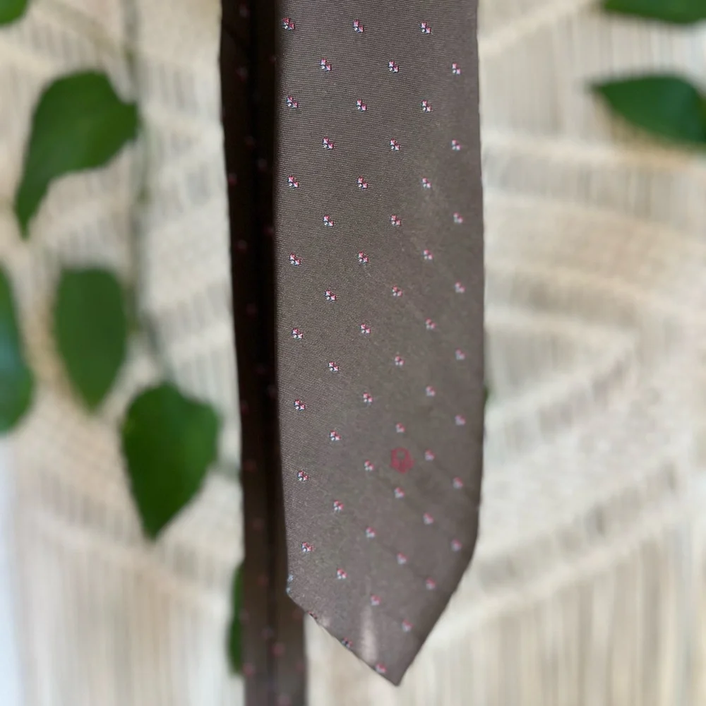 Christian Dior Vintage Silk Blend Tie Brown Print Classic Width Designer Necktie