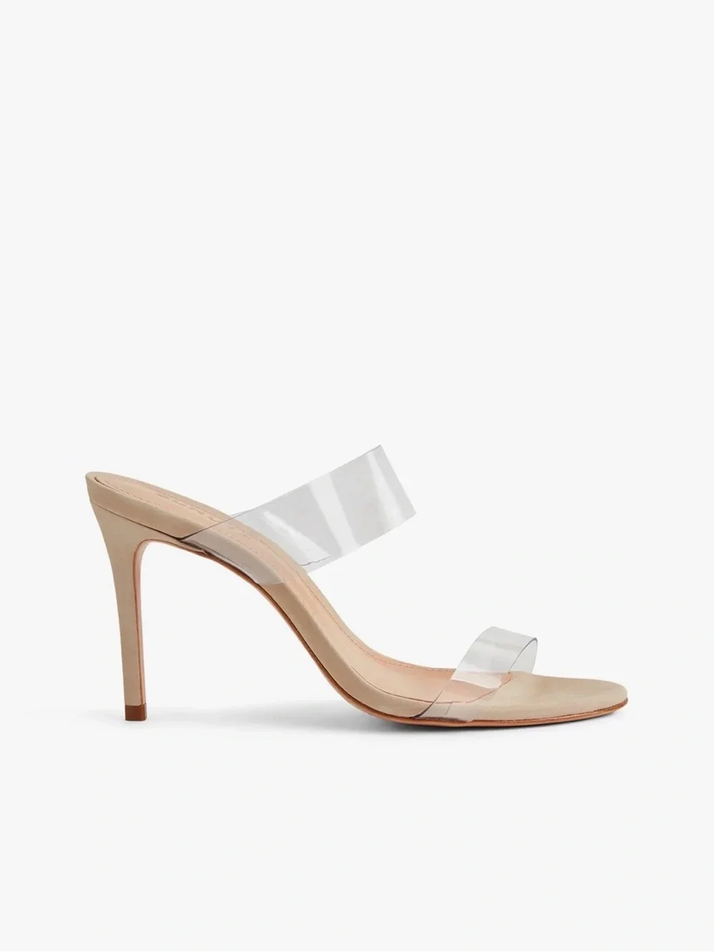 SCHUTZ Clear Strap Nude Leather Mule Heels