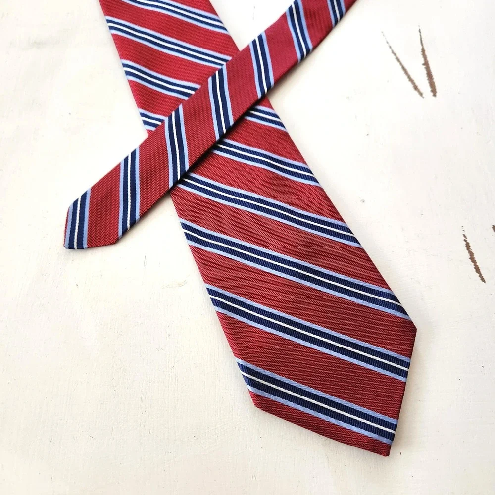 Vintage Brooks Brothers 346 Mens Red Blue White Stripe Silk‎ Necktie Tie 61
