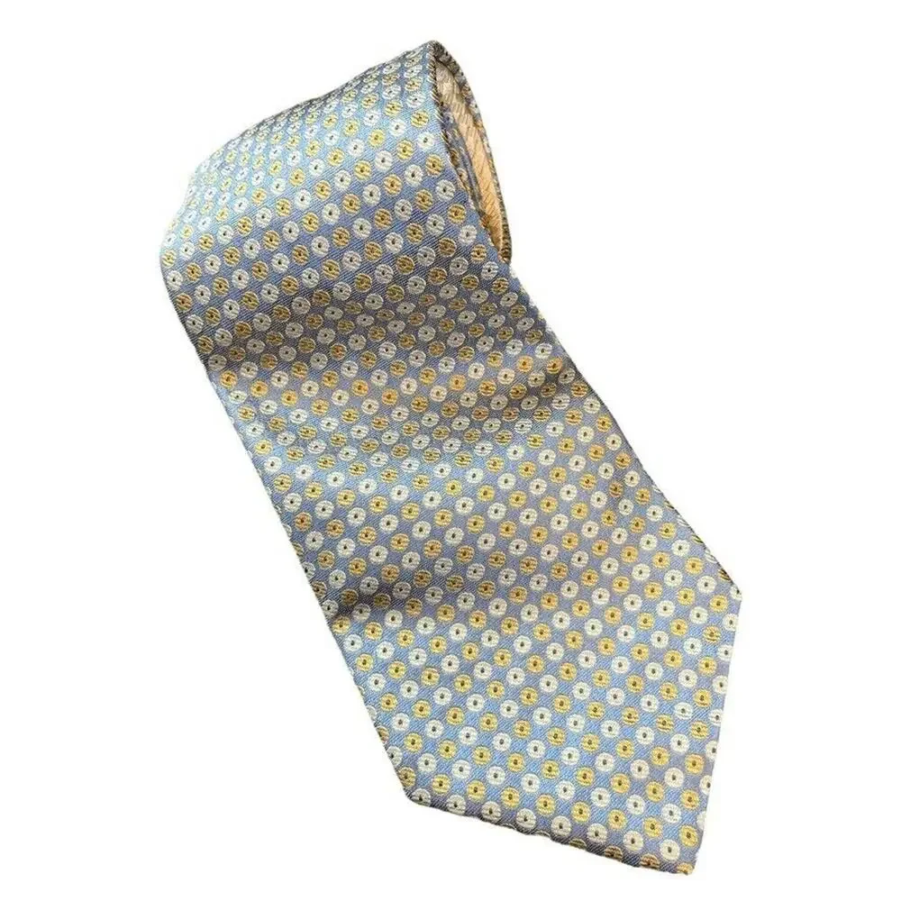 Tommy Hilfiger Mens Blue Ivory Yellow Geometric 100% Silk Necktie Neck Tie USA