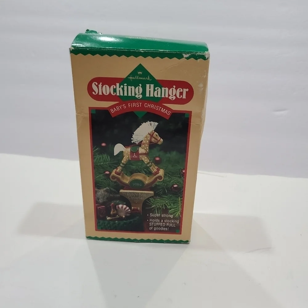 Hallmark Stocking Hanger Baby first Christmas 1984 Rocking Horse