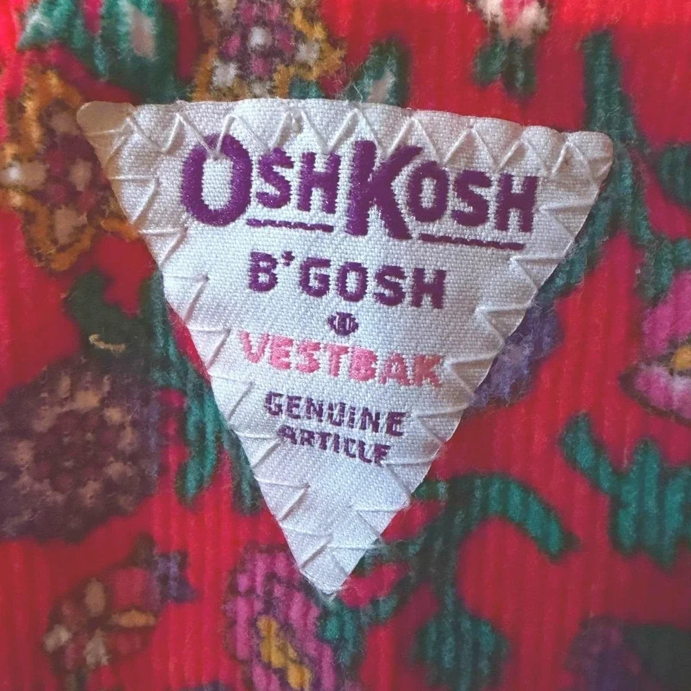 Vtg OshKosh B'Gosh‎ USA red floral romper bubble 18M baby girl cotton blend