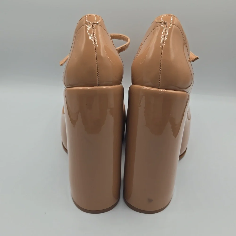 Schutz Zayne Patent Platform Mary Jane Pumps New Peach Nude Chunky Heel 70s Glam