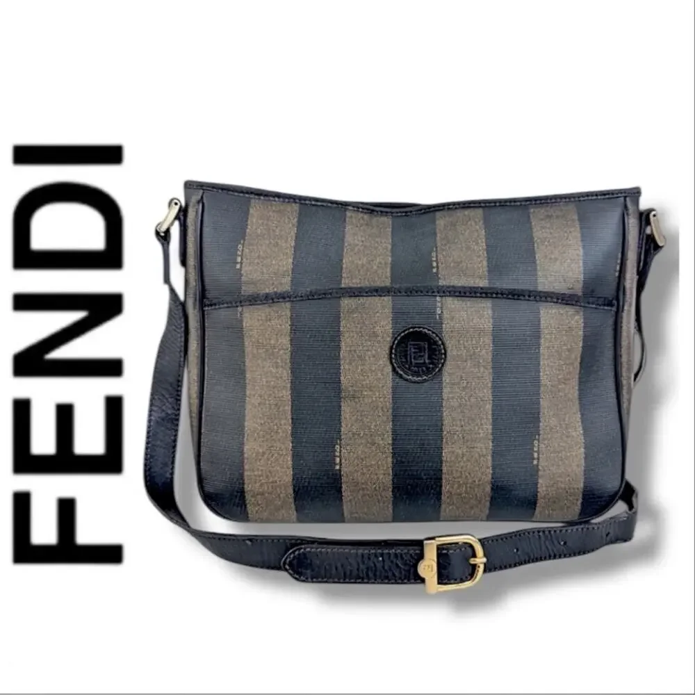 FENDI Black and Taupe Striped Crossbody or Shoulder Bag VTG