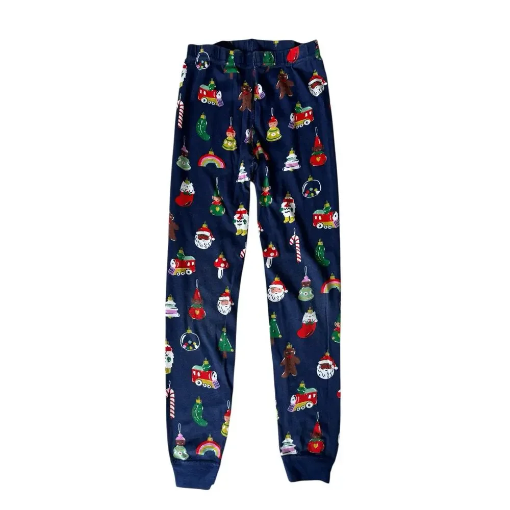 HANNA ANDERSSON Christmas Ornaments Long John Pajama Set Sz 10 140 Blue Santa