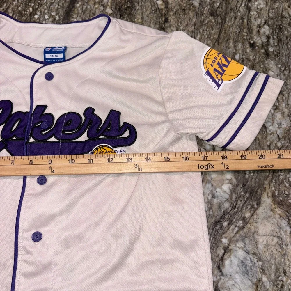 NBA Mesh Button Down Baseball Jersey Kids 14-16 Ultra Game Los Angeles Lakers