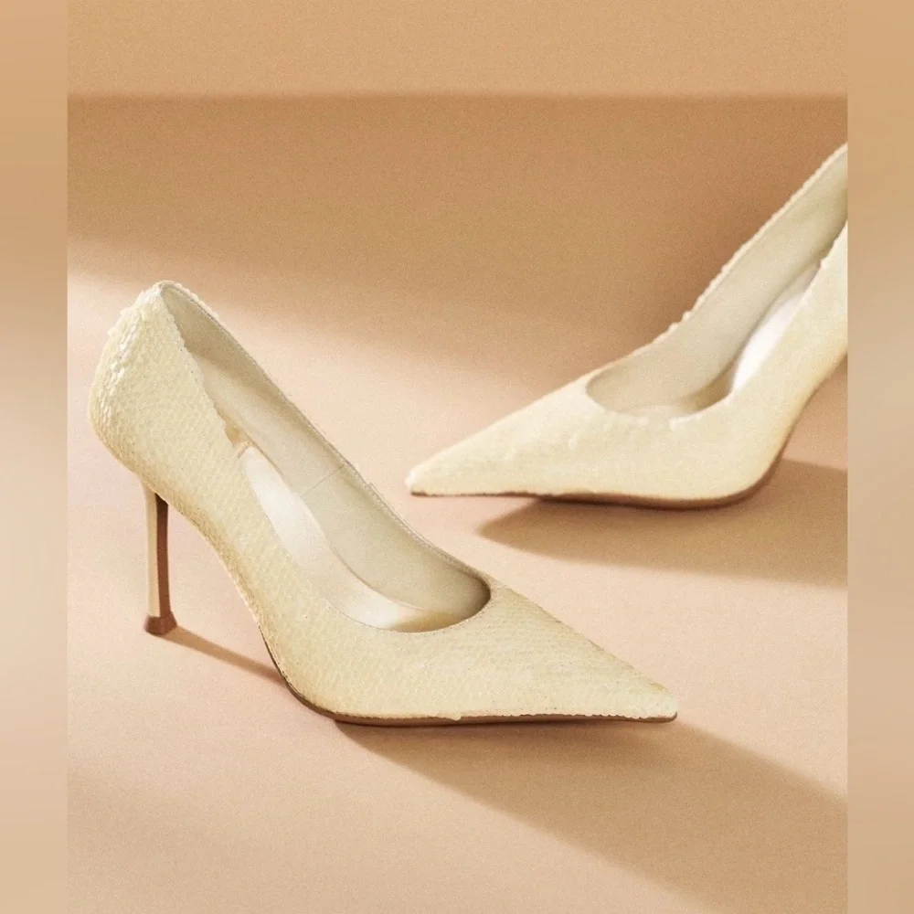 Jeffrey Campbell Risk Sequin Heels — NWT, Rare Neutral Colorway, Size 8