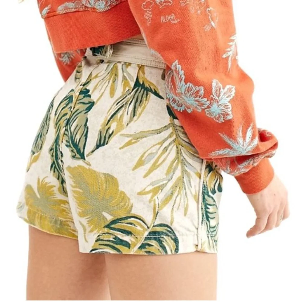 Free People Tropical Combo Denim Shorts Sz 26
