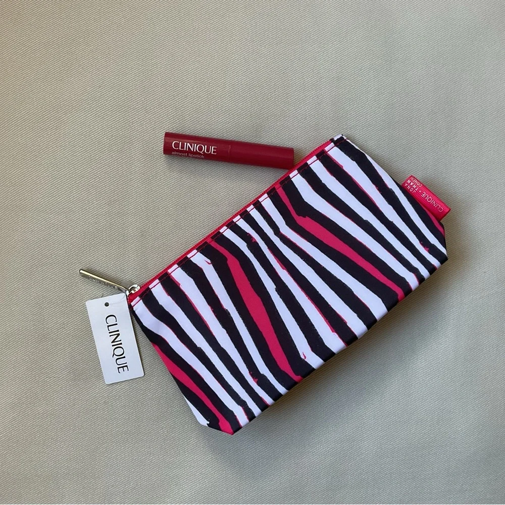 Clinique x Jonathan Cohen Cosmetic bag w/Almost Lipstick Pink Honey NWT