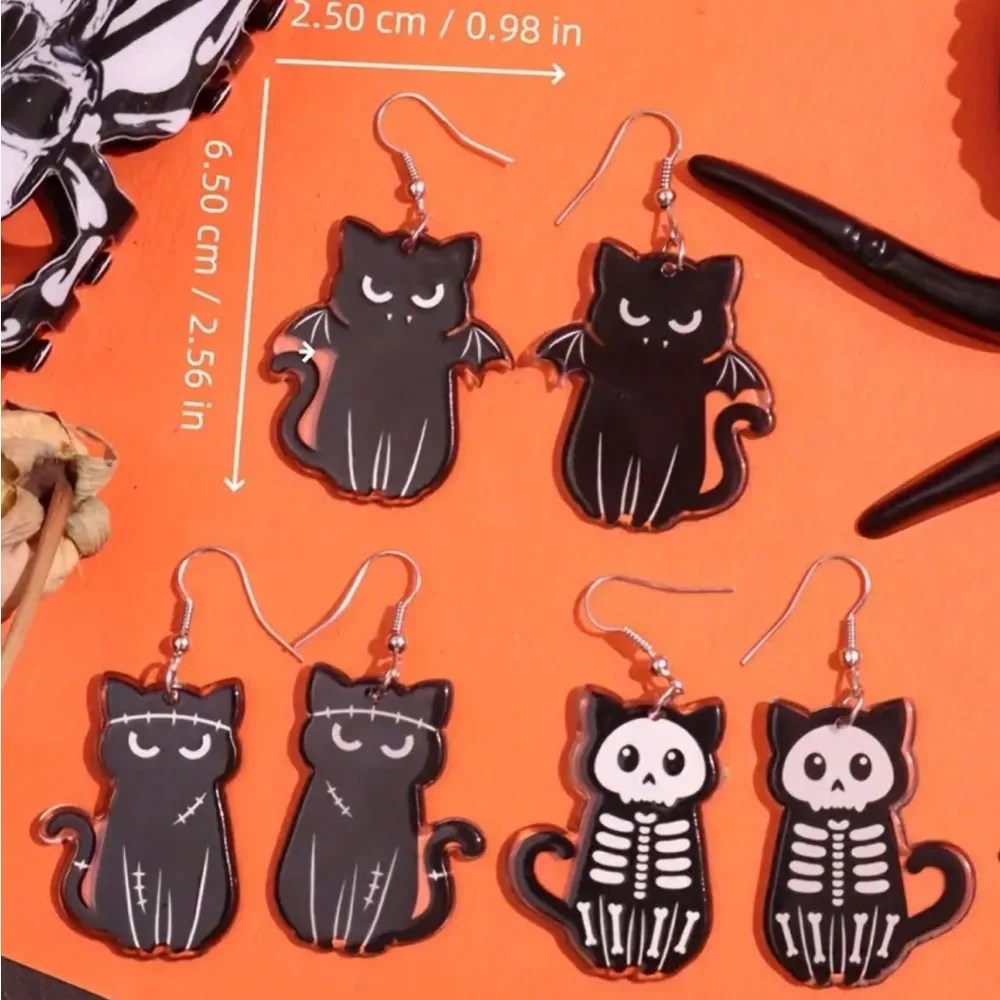 Black Frankenstein Cat Earrings