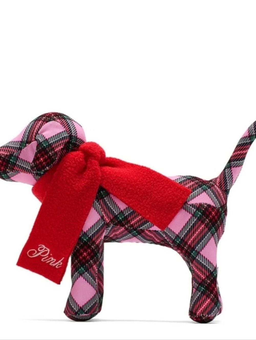 PINK Victoria Secret Plaid Plush Toy with Red Scarf NIP