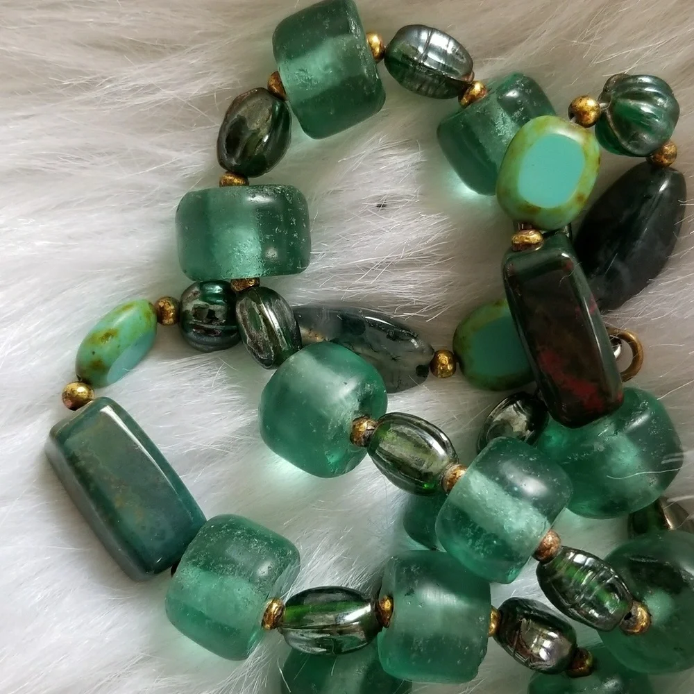 Moss Agate necklace sea glass bead necklace green gemstone boho beaded