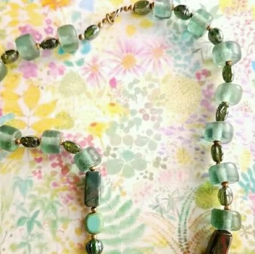 Moss Agate necklace sea glass bead necklace green gemstone boho beaded